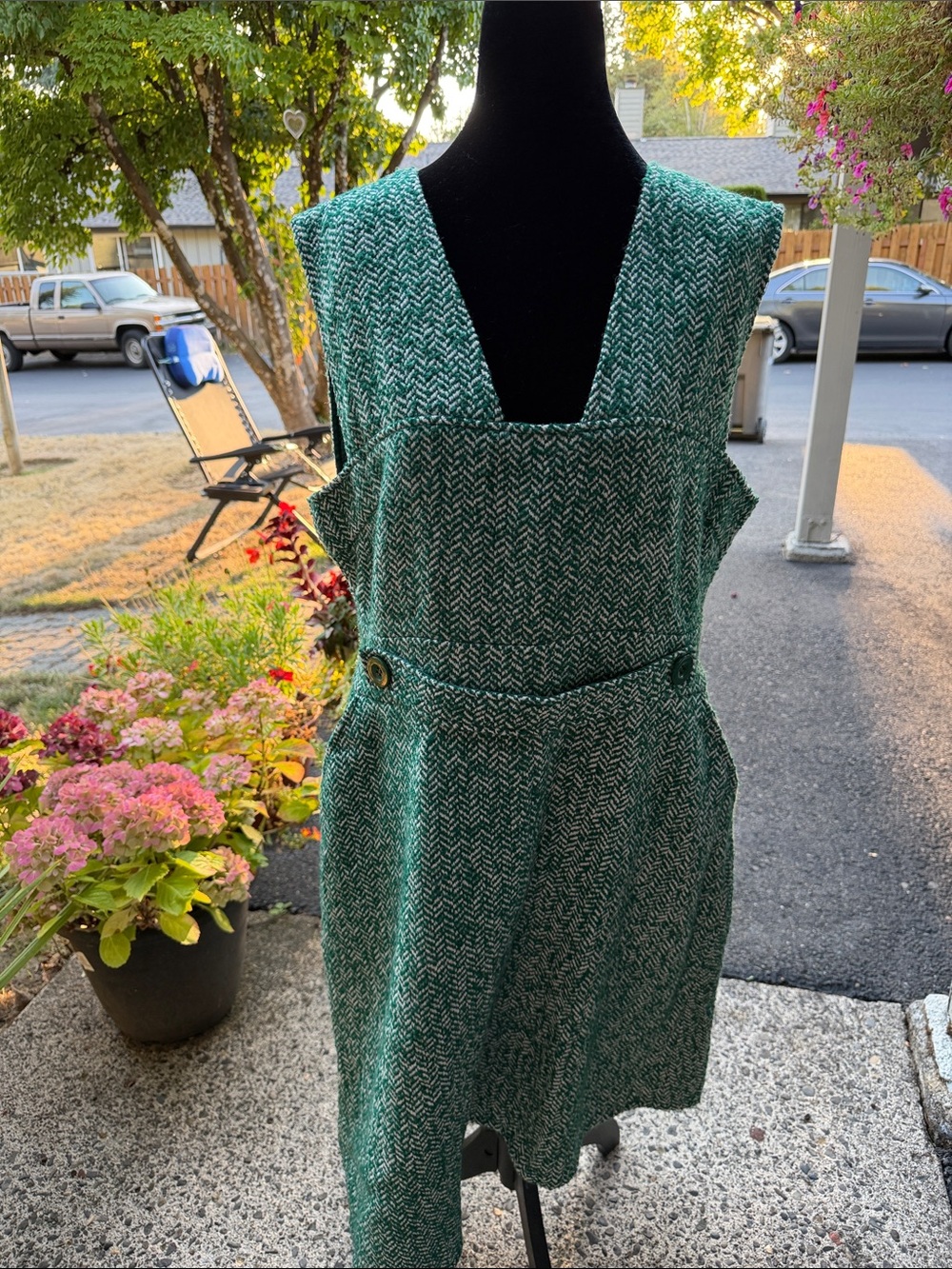 Emerald Green Tweed Pinafore Dress